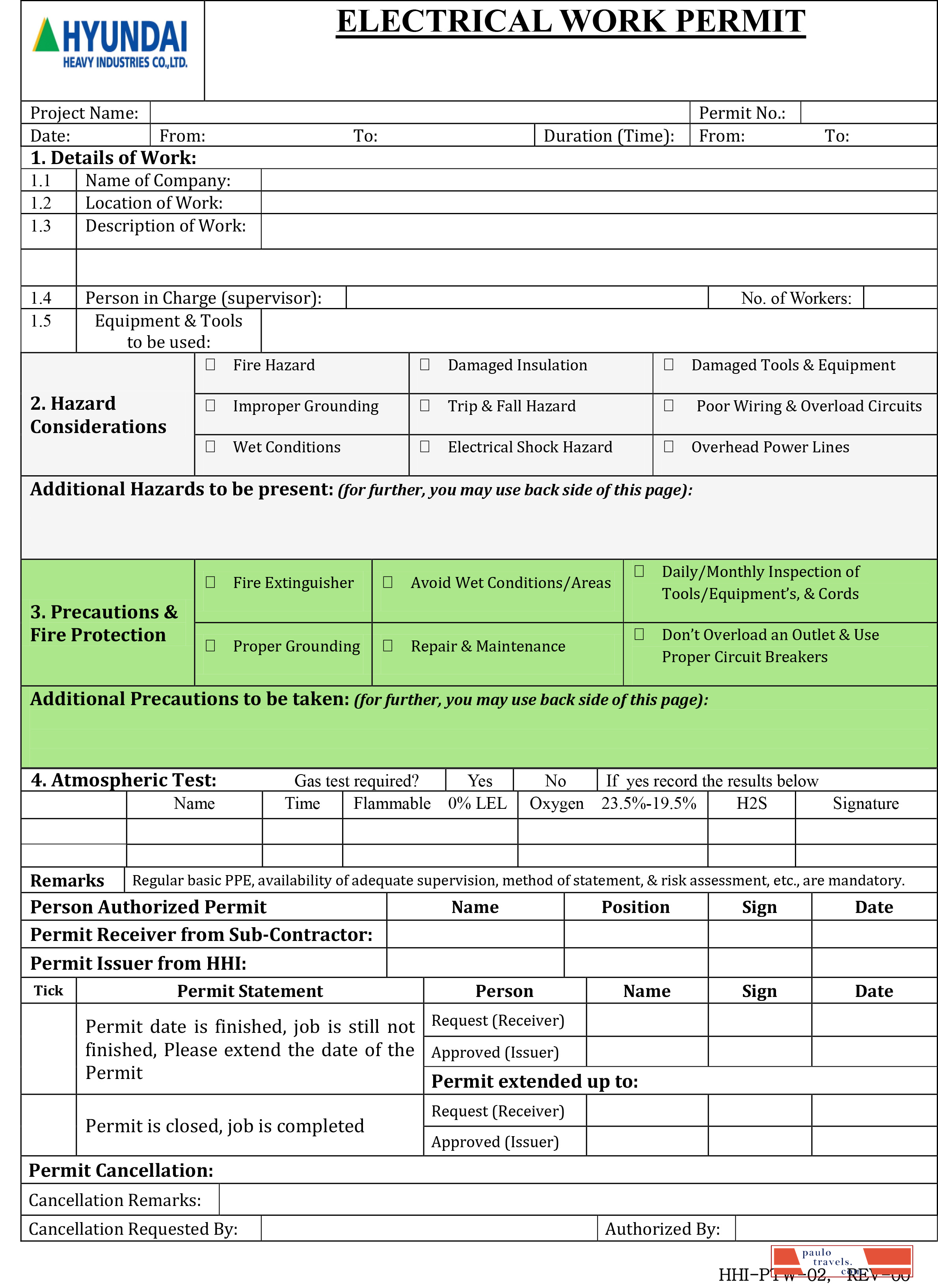 Hyundai heavy industries electrical work permit